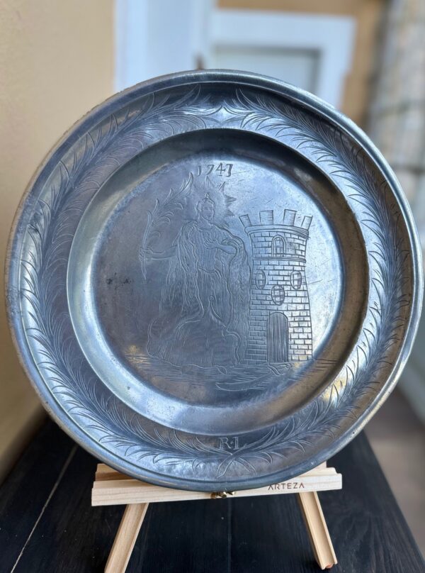 Plat En étain Flamand Gravé De Sainte Barbe -1747
