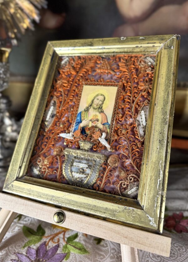 Reliquaire paperolles Sacré Cœur de Jésus - XIXe – Image 2