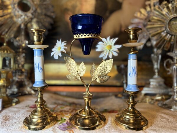 Lampe de sanctuaire et candélabres Mariaux - Début XXe