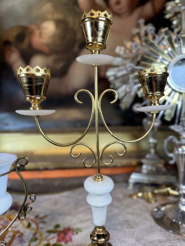 Lampe de sanctuaire et ses deux candélabres - XXe – Image 4
