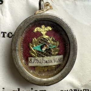 Thèque reliquaire de Sainte Philomène et son authentique - 1844 - Vendue