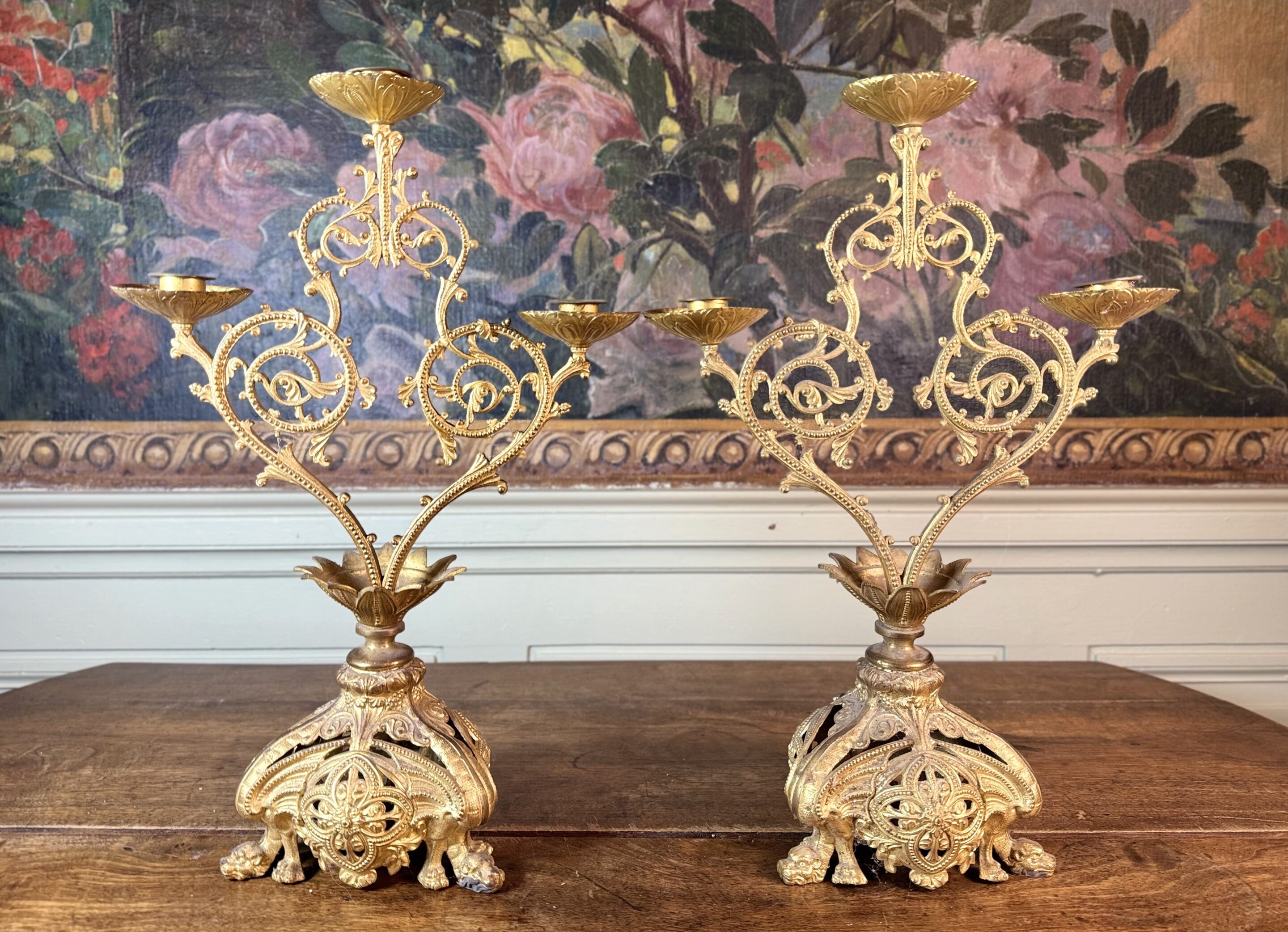 Paire De Chandeliers à Cinq Lumières - XIXe