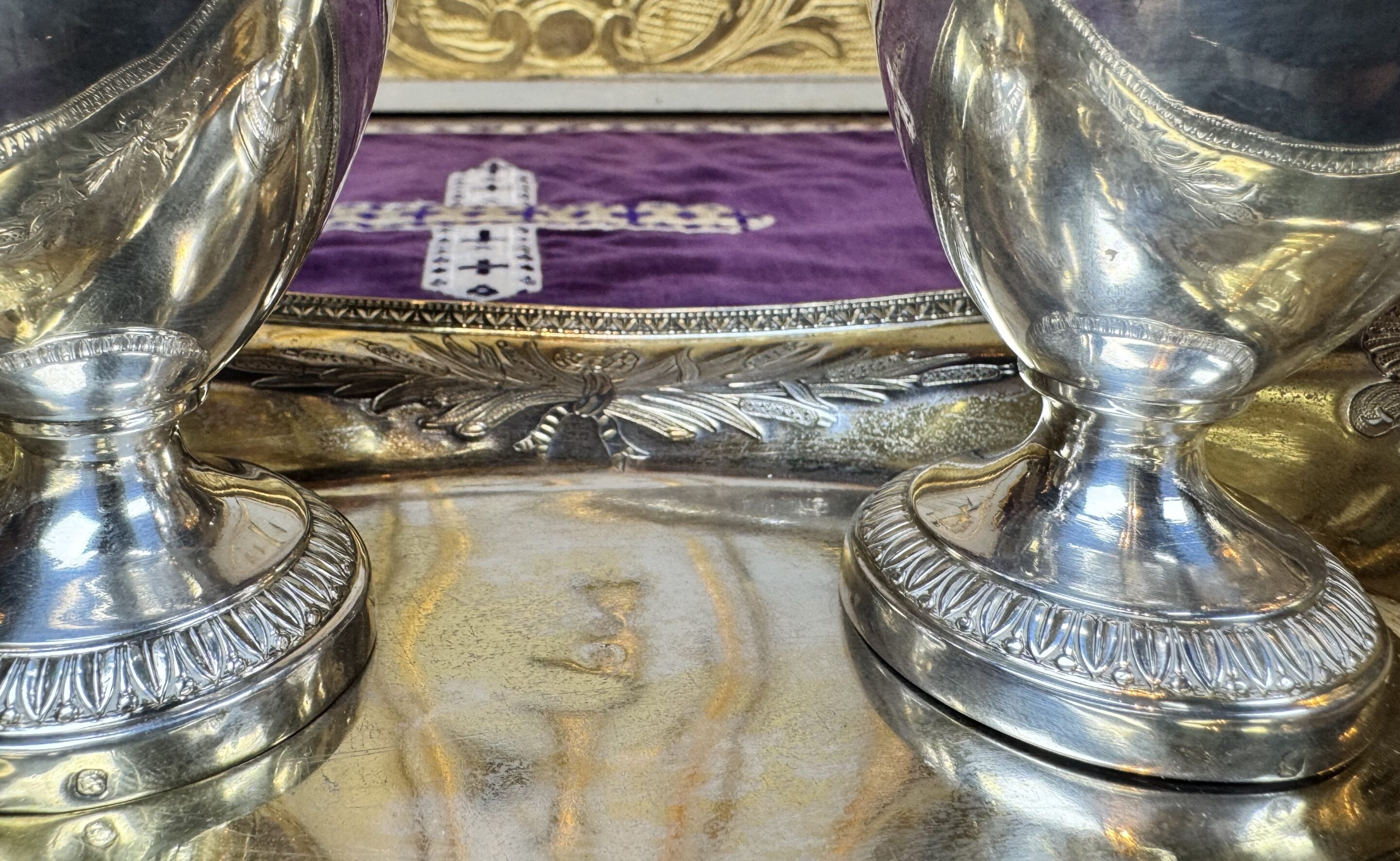Burettes d’église et lavabo - argent massif - XIXe – Image 3