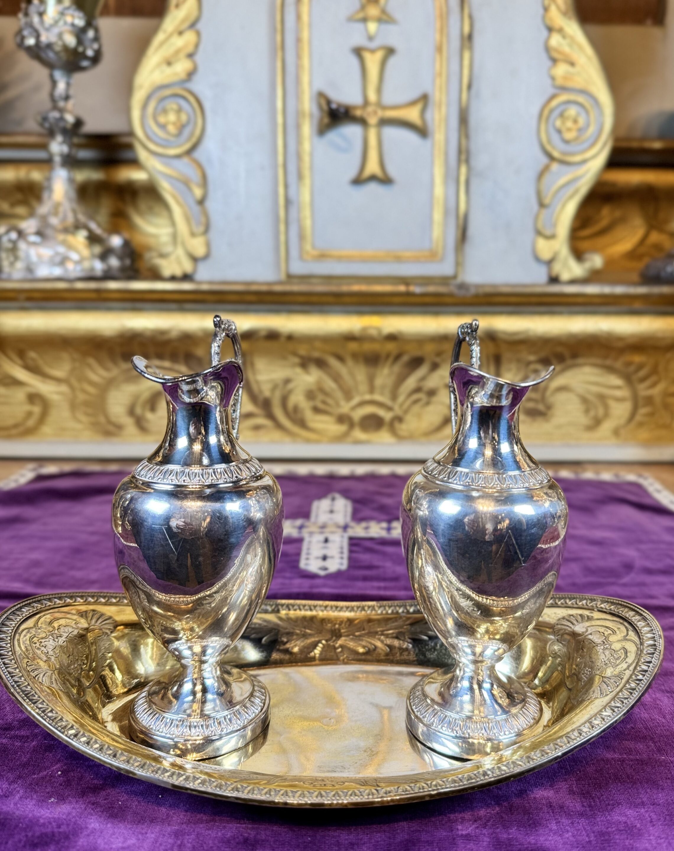 Burettes d’église et lavabo - argent massif - XIXe – Image 2