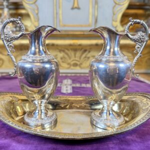 Burettes d’église et lavabo - argent massif - XIXe
