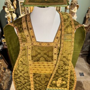 Chasuble étole et bourse  - vert et or - Fin XIXe