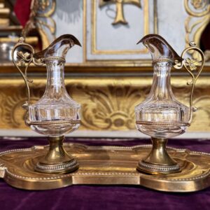 Paire de burettes en cristal et lavabo – XIXe