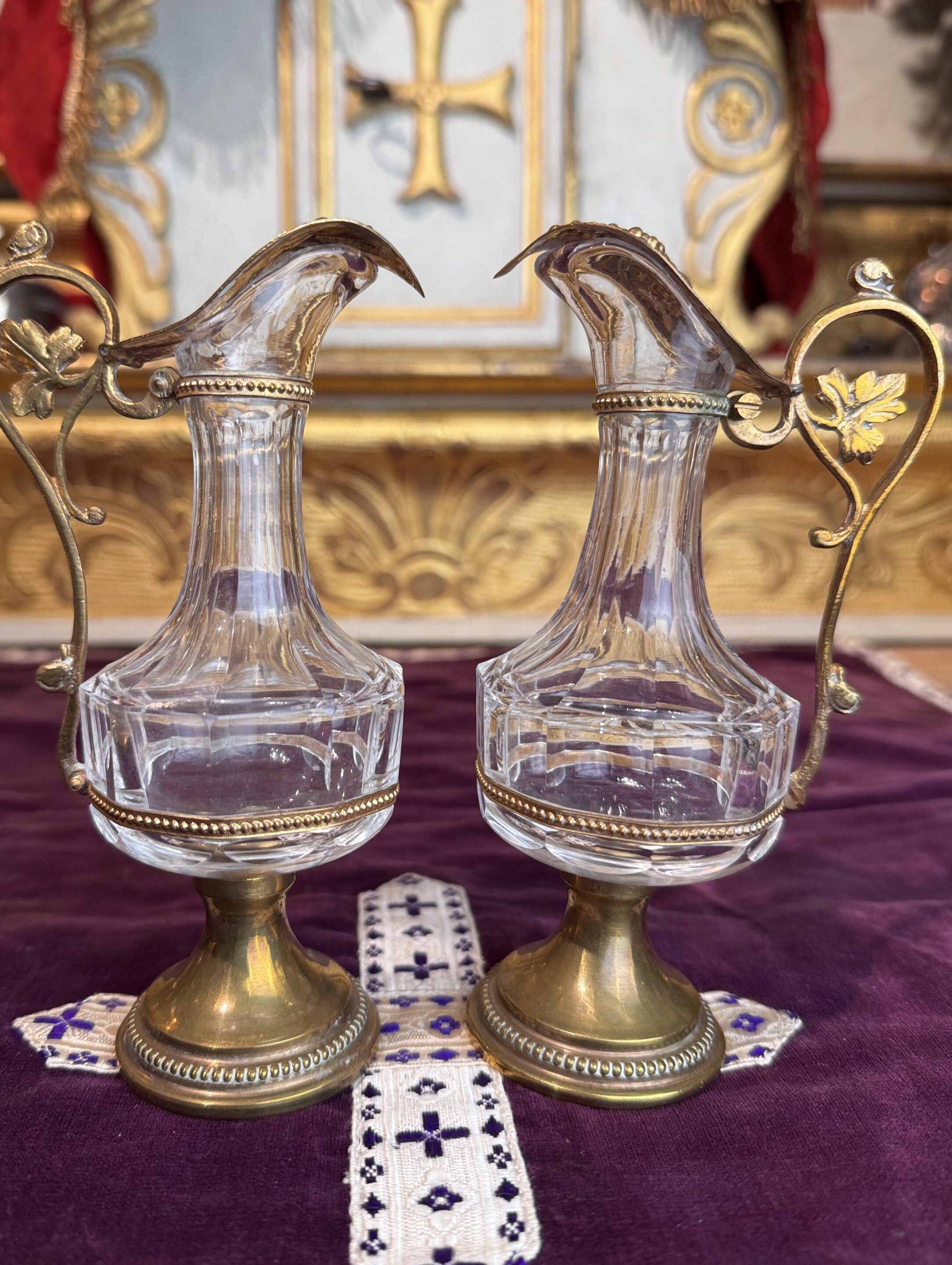 Paire de burettes en cristal et lavabo – XIXe – Image 3
